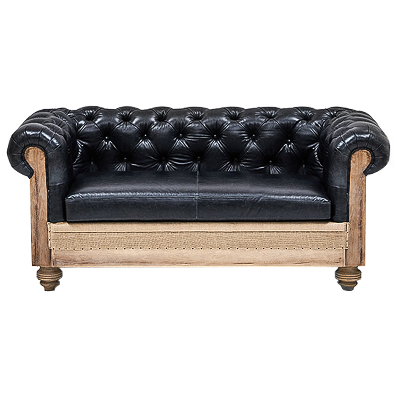 Диван Deconstructed Chesterfield Sofa double Black leather Черный Коричневый в Челябинске | Loft Concept 