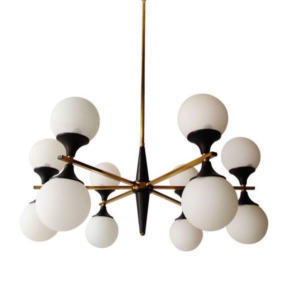 Люстра Ball Valley Arredoluce Chandelier Белый Латунь Черный Люстра Ball Valley Arredoluce Chandelier Белый Латунь Черный в Челябинске | Loft Concept