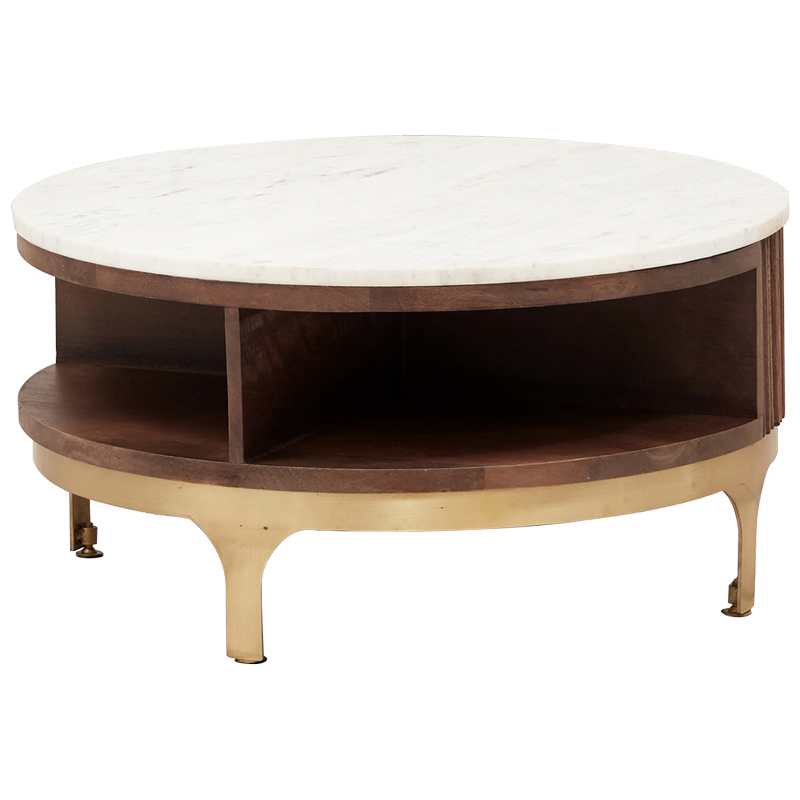 Круглый кофейный стол Sadie Round Coffee Table Белый Коричневый Латунь Круглый кофейный стол Sadie Round Coffee Table Белый Коричневый Латунь в Челябинске | Loft Concept