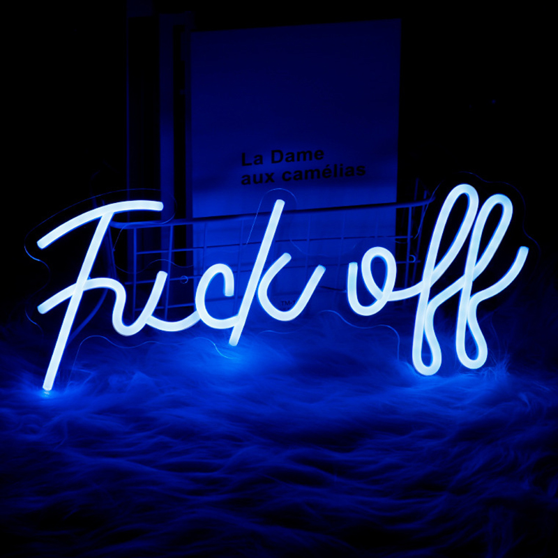 Неоновая настенная лампа Fuck Off Neon Wall Lamp Синий Синий Неоновая настенная лампа Fuck Off Neon Wall Lamp Синий Синий в Челябинске | Loft Concept