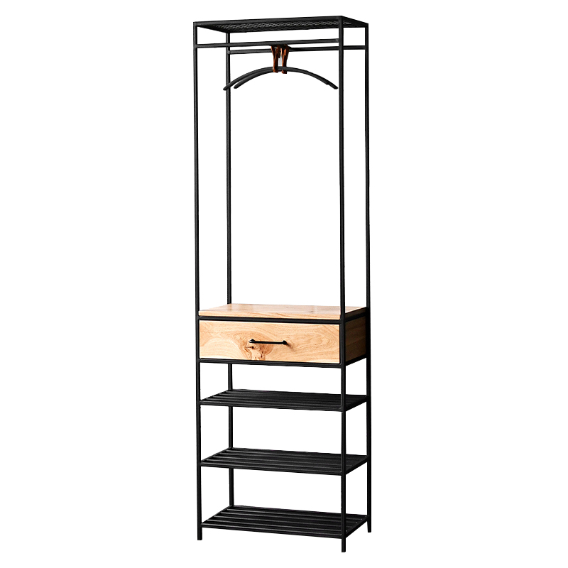Напольная вешалка с ящиком Hatfield Industrial Floor Hanger Черный Светлый дуб Напольная вешалка с ящиком Hatfield Industrial Floor Hanger Черный Светлый дуб в Челябинске | Loft Concept