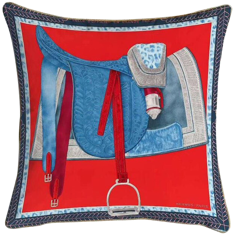 Декоративная подушка Hermes Saddle 126 Красный Синий Голубой Декоративная подушка Hermes Saddle 126 Красный Синий Голубой в Челябинске | Loft Concept