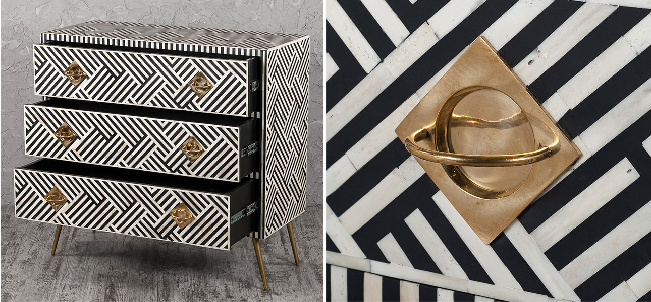 Комод черный инкрустация костью Rhombus Black - фото №2
