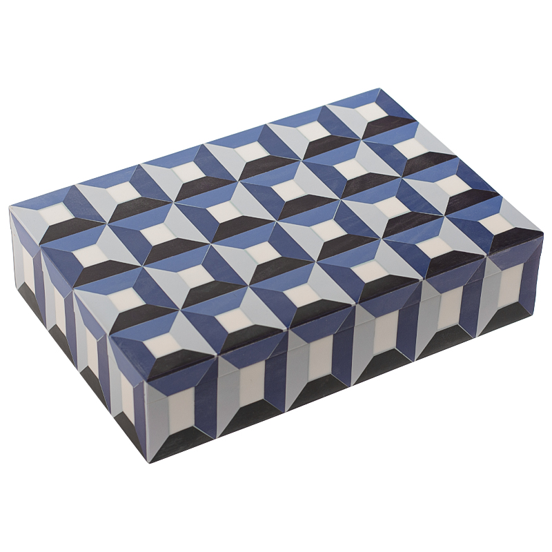 Шкатулка Squares Blue Bone Inlay Box Синий Белый Черный Шкатулка Squares Blue Bone Inlay Box Синий Белый Черный в Челябинске | Loft Concept