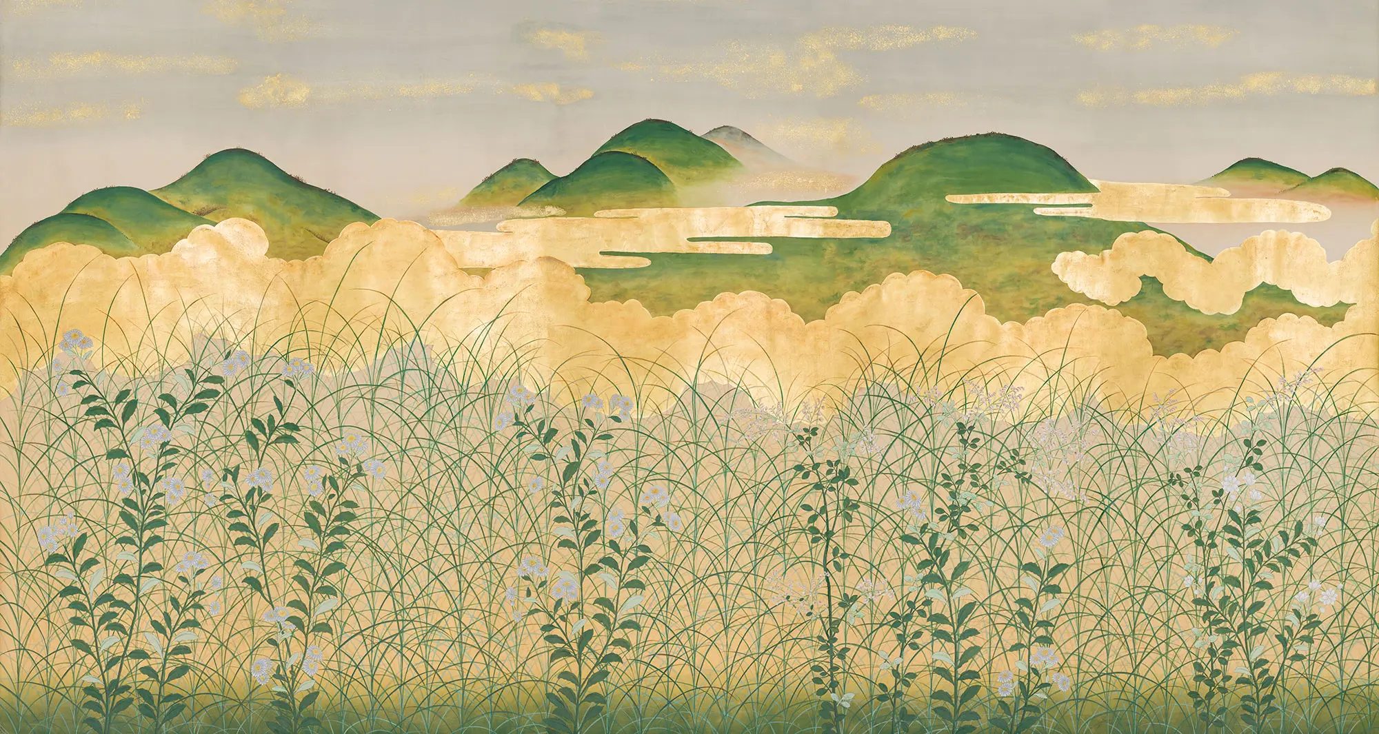 Обои ручная роспись The Plain of Musashi Original colourway on painted Xuan paper with gold ombre Обои ручная роспись The Plain of Musashi Original colourway on painted Xuan paper with gold ombre - постер Loft-Concept в Челябинске