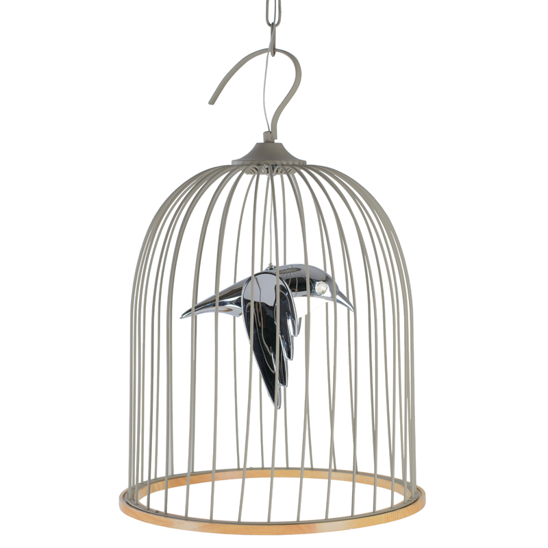 Подвесной светильник Bird in Cage Pendant Серый Хром Древесина в Челябинске | Loft Concept 