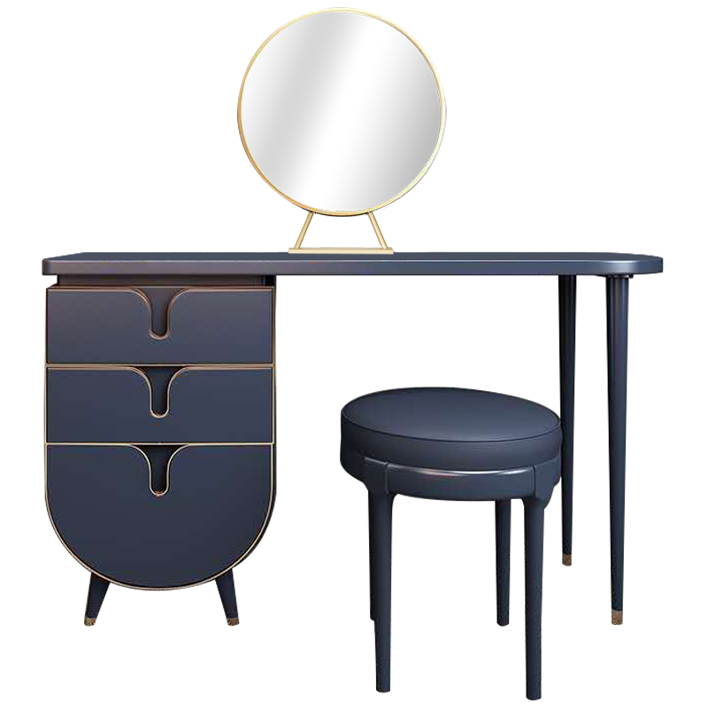 Комплект из туалетного стола, зеркала и пуфа Conna Dressing Table Blue Синий Золотой в Челябинске | Loft Concept 