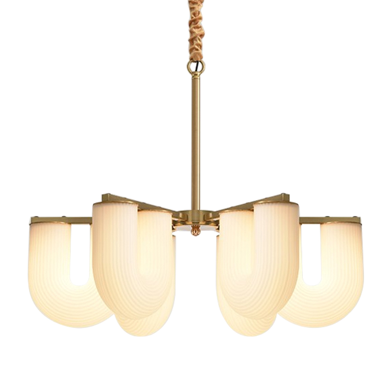 Люстра Berthe Arch Chandelier 6 плафонов Латунь Хром Белое матовое стекло Люстра Berthe Arch Chandelier 6 плафонов Латунь Хром Белое матовое стекло в Челябинске | Loft Concept