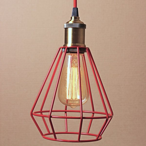 Подвесной светильник Wire Cage Pendant Punch Red Красный Подвесной светильник Wire Cage Pendant Punch Red Красный в Челябинске | Loft Concept