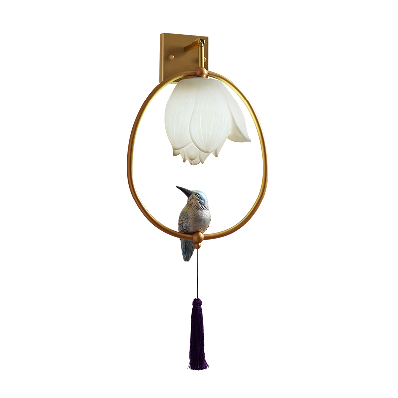 Бра White Flower and bird Sconce Глянцевое золото Белый Синий в Челябинске | Loft Concept 