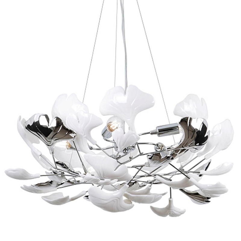 Люстра Wintery flover Chrome с Белыми декоративными плафонами Хром Белый Люстра Wintery flover Chrome с Белыми декоративными плафонами Хром Белый в Челябинске | Loft Concept