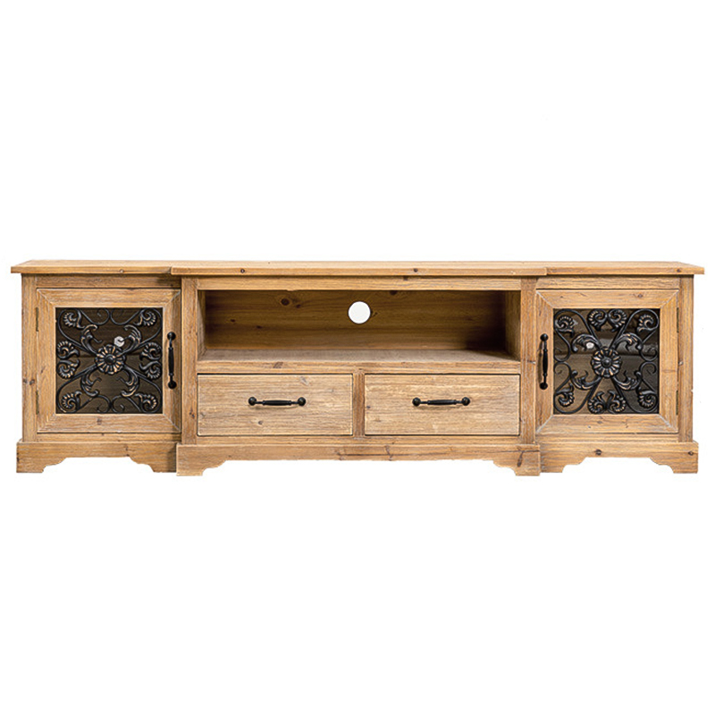ТВ-Тумба Basile Provence Wood TV Stand Коричневый Древесина Прозрачное Стекло Черный в Челябинске | Loft Concept 