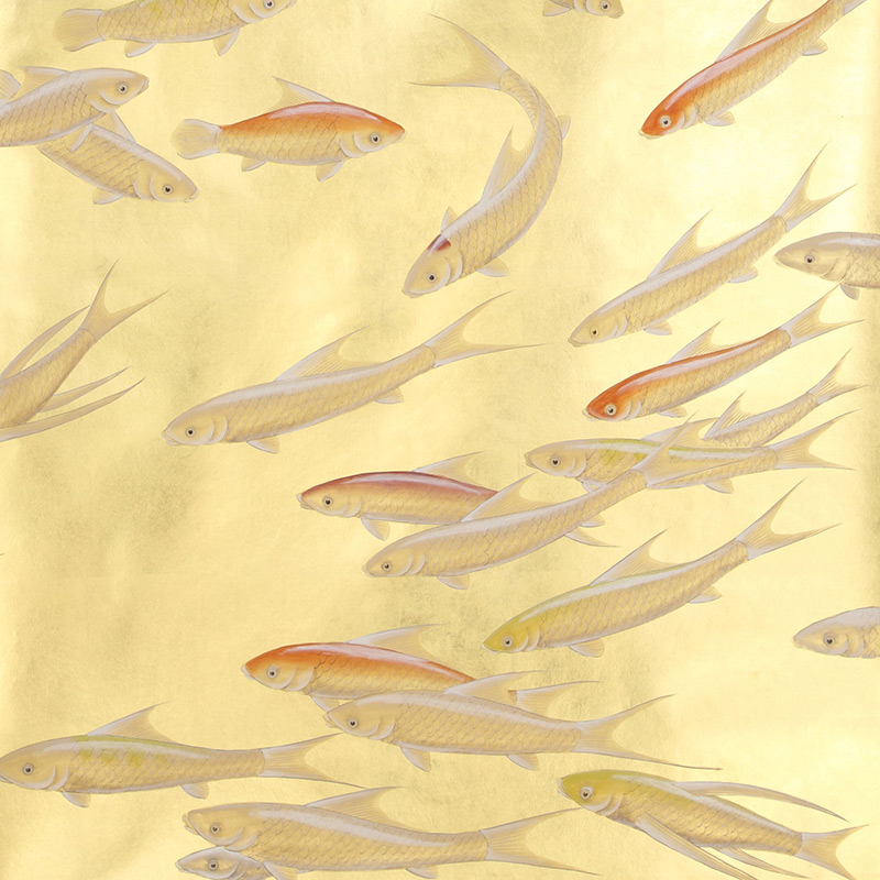 Обои ручная роспись Fishes Koi on Deep Rich Gold gilded paper Обои ручная роспись Fishes Koi on Deep Rich Gold gilded paper в Челябинске | Loft Concept