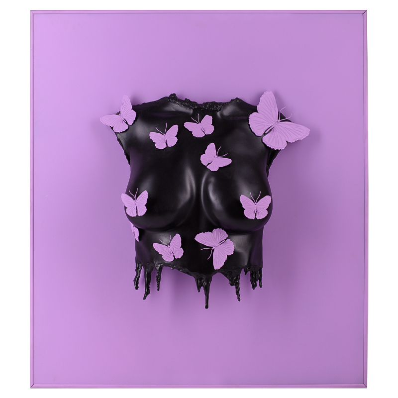 Аксессуар на стену Sculpture Female Torso Butterflies Framed Сиреневый Черный Аксессуар на стену Sculpture Female Torso Butterflies Framed Сиреневый Черный в Челябинске | Loft Concept