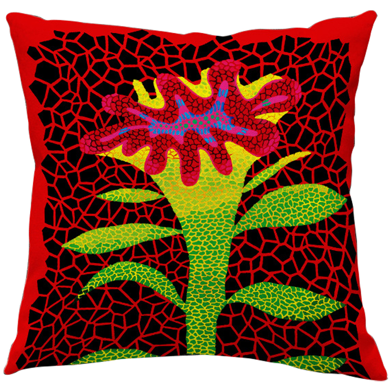 Декоративная подушка Yayoi Kusama Flower Red Красный Зеленый Желтый Мульти в Челябинске | Loft Concept 