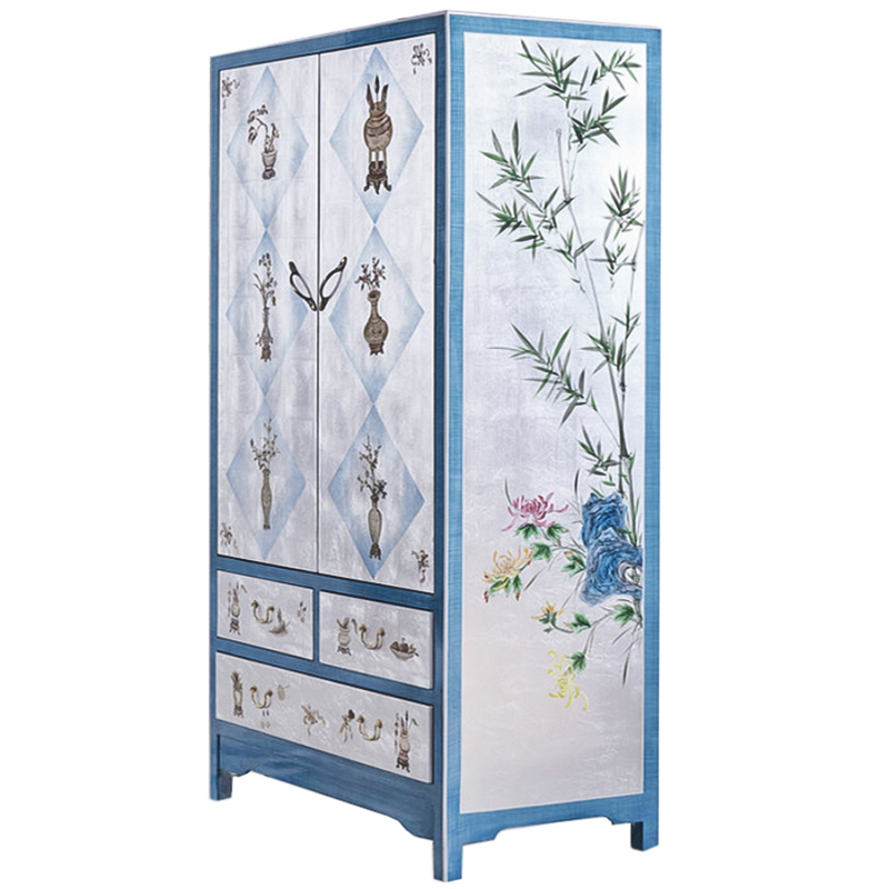 Голубой шкаф в Китайском стиле ручная роспись Blue Pearl Chinese Cabinet Голубой Перламутровый Мульти Голубой шкаф в Китайском стиле ручная роспись Blue Pearl Chinese Cabinet Голубой Перламутровый Мульти в Челябинске | Loft Concept