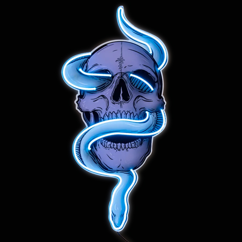 Неоновая настенная лампа Skull and Snake Neon Wall Lamp Голубой Фиолетовый в Челябинске | Loft Concept 
