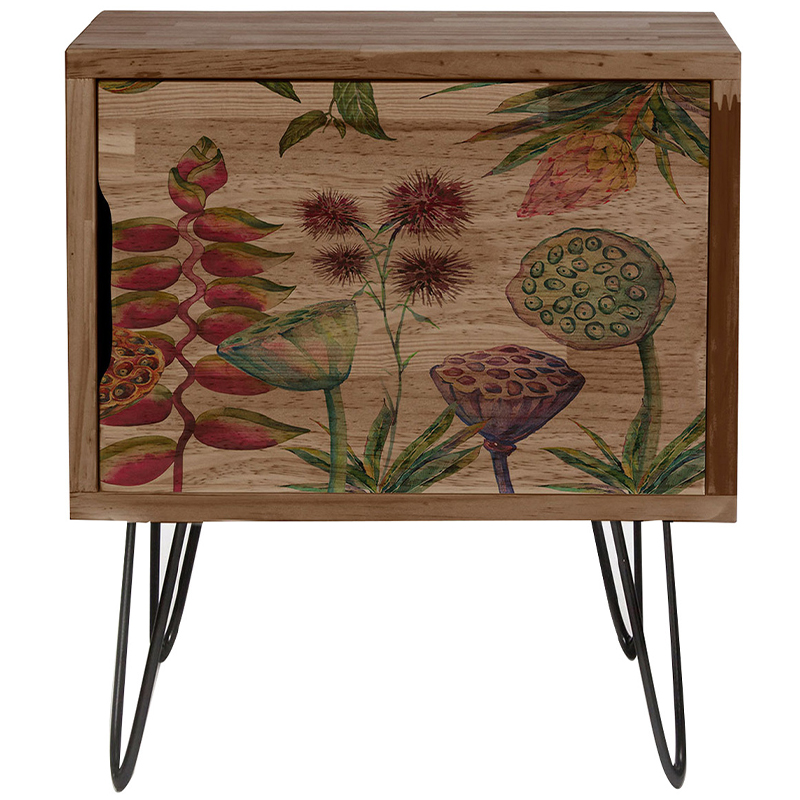 Тумба с цветочным изображением Floral Wood Nightstand Коричневый Тумба с цветочным изображением Floral Wood Nightstand Коричневый в Челябинске | Loft Concept