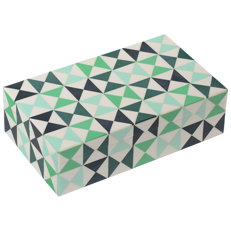 Шкатулка Small Triangles Green Bone Inlay Box Зеленый Белый Мятный Шкатулка Small Triangles Green Bone Inlay Box Зеленый Белый Мятный в Челябинске | Loft Concept