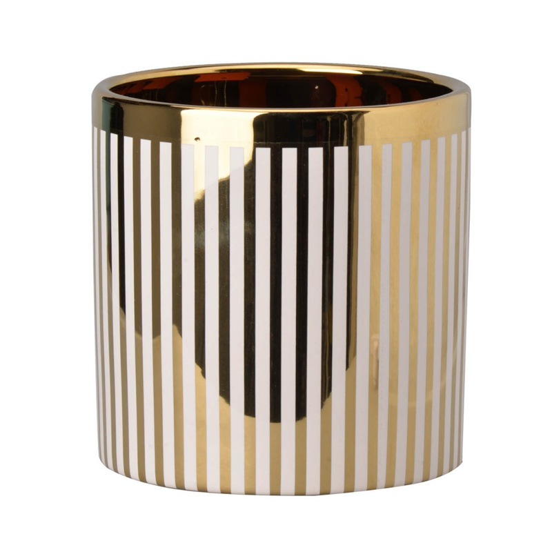 Ваза Gold & White Stripes Белый Золотой Ваза Gold & White Stripes Белый Золотой в Челябинске | Loft Concept