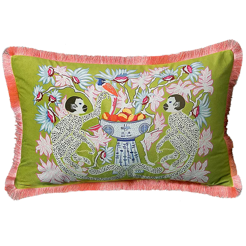 Декоративная подушка Two Monkeys on Green Long Cushion Салатовый Мульти Декоративная подушка Two Monkeys on Green Long Cushion Салатовый Мульти в Челябинске | Loft Concept