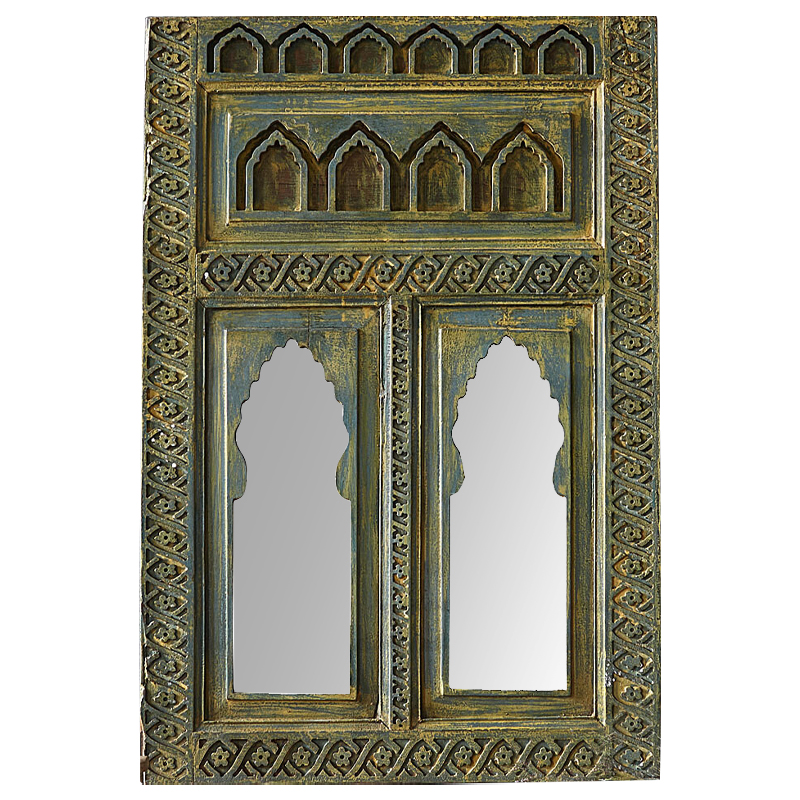 Зеркало Adah Grey Mango Carved Mirror Зеленый в Челябинске | Loft Concept 