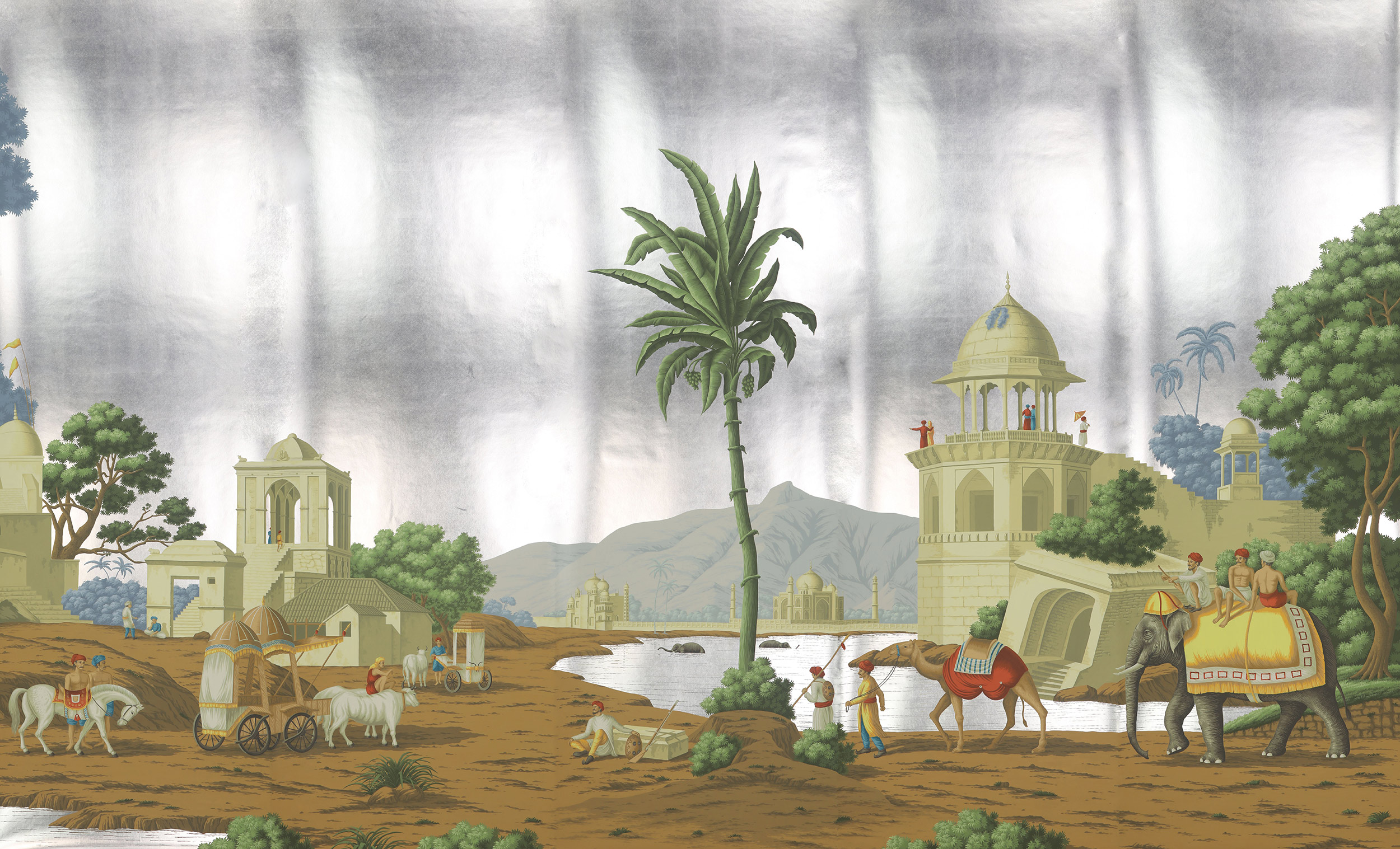 Обои ручная роспись Early Views of India Eden on Tarnished Silver gilded paper Обои ручная роспись Early Views of India Eden on Tarnished Silver gilded paper - постер Loft-Concept в Челябинске