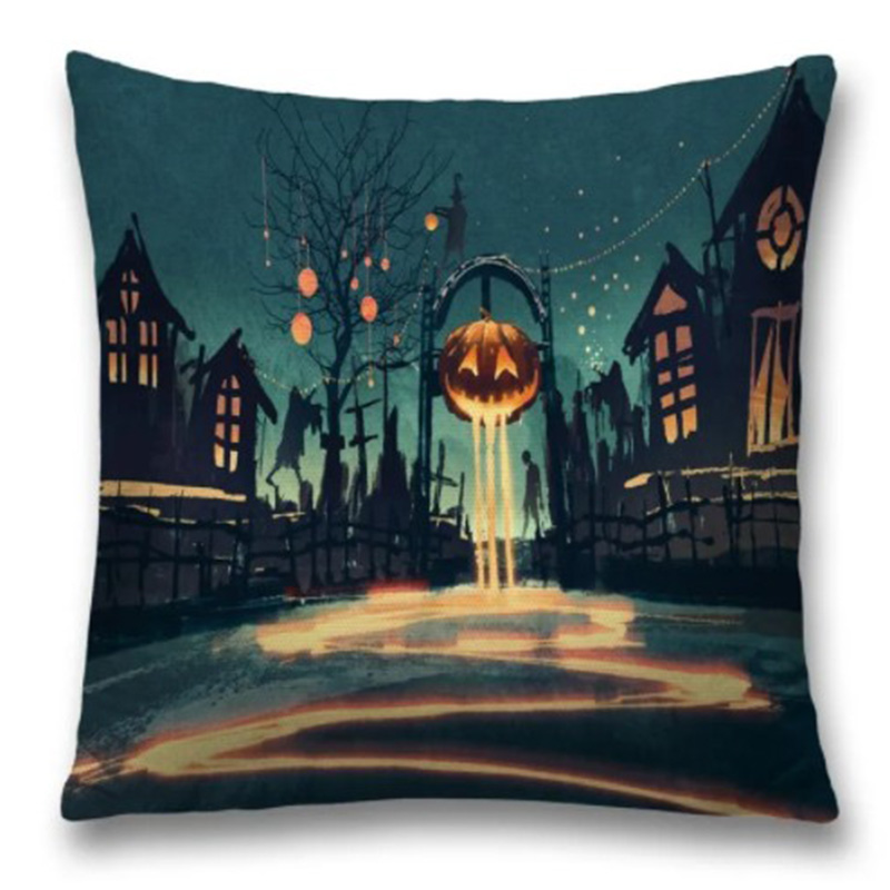 Подушка Halloween Alleyway Черный Синий Оранжевый Подушка Halloween Alleyway Черный Синий Оранжевый в Челябинске | Loft Concept