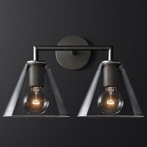 Бра RH Utilitaire Funnel Shade Double Sconce Black Прозрачное Стекло Темная бронза Бра RH Utilitaire Funnel Shade Double Sconce Black Прозрачное Стекло Темная бронза в Челябинске | Loft Concept