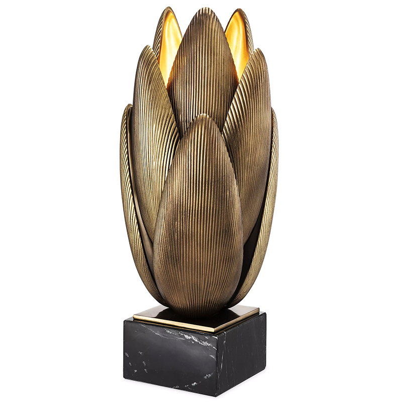 Настольная лампа Eichholtz Table Lamp Blossom Латунь Винтажная латунь Черный Мрамор Nero в Челябинске | Loft Concept 