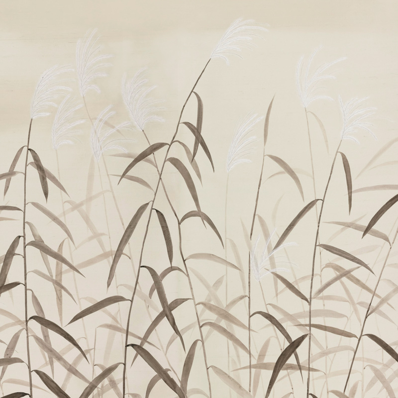 Обои ручная роспись Wild Grasses Original colourway on Bleached Silver slub silk with embroidery Обои ручная роспись Wild Grasses Original colourway on Bleached Silver slub silk with embroidery в Челябинске | Loft Concept