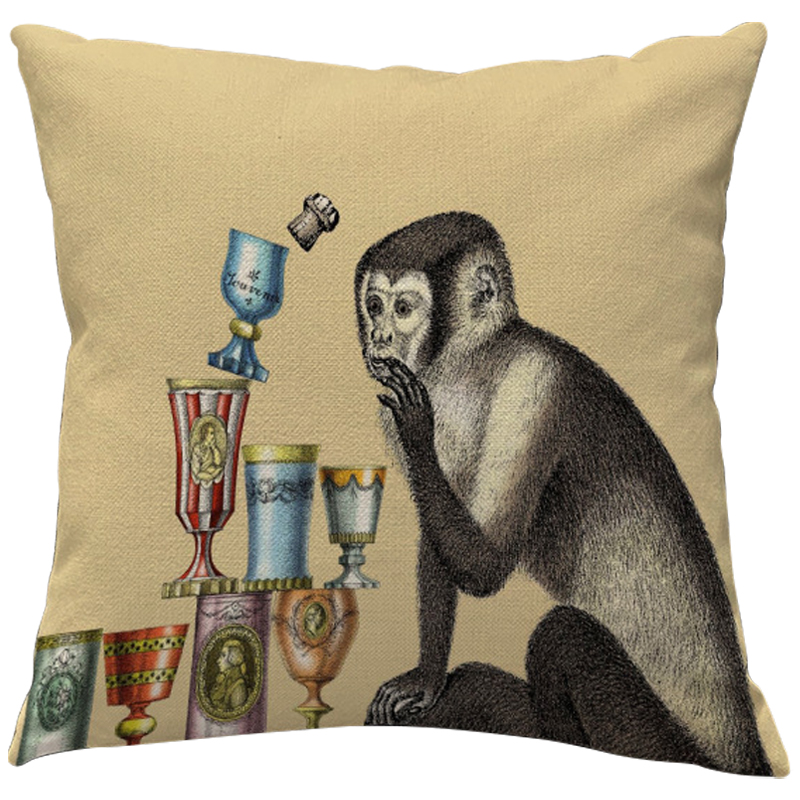 Декоративная подушка Fornasetti Aperitivo 2 Бежевый Серый Мульти Декоративная подушка Fornasetti Aperitivo 2 Бежевый Серый Мульти в Челябинске | Loft Concept