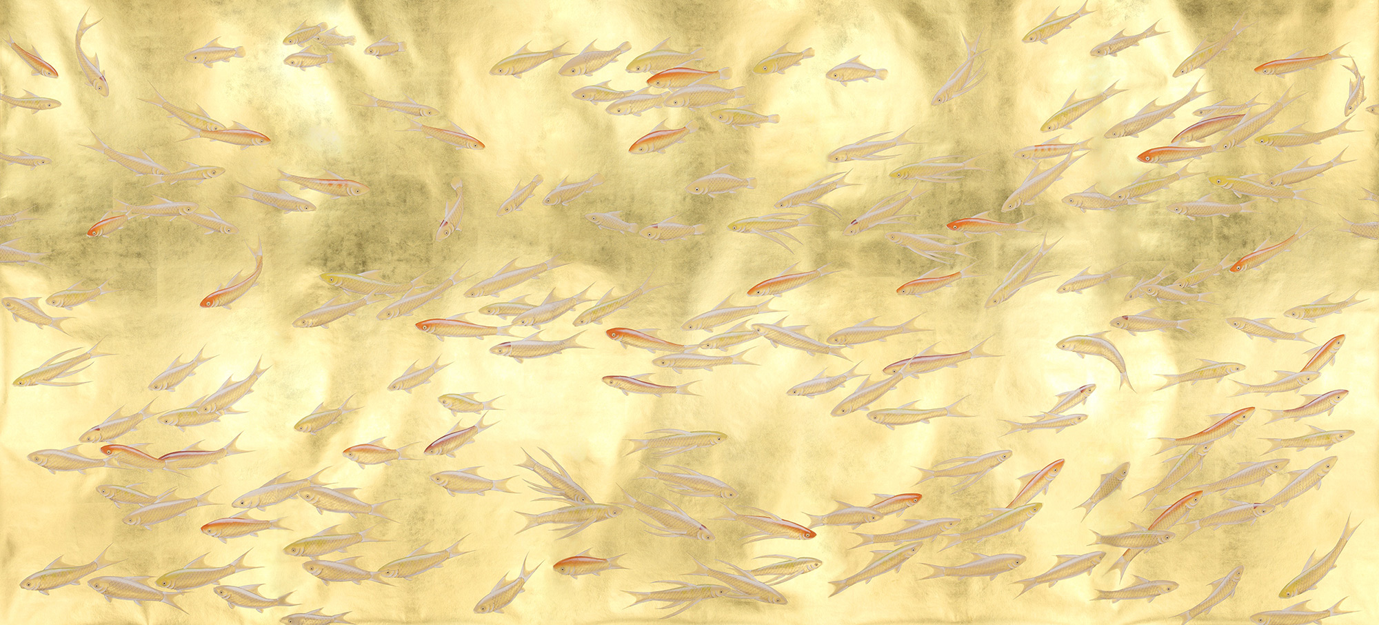 Обои ручная роспись Fishes Koi on Deep Rich Gold gilded paper Обои ручная роспись Fishes Koi on Deep Rich Gold gilded paper - постер Loft-Concept в Челябинске