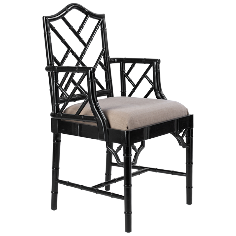 Black Chippendale Arm Chair Черный Бежево-серый Black Chippendale Arm Chair Черный Бежево-серый в Челябинске | Loft Concept