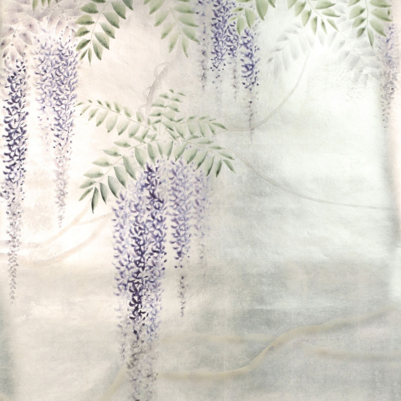 Обои в японском стиле Wisteria Lavender on White Metal gilded paper with pearlescent antiquing Обои в японском стиле Wisteria Lavender on White Metal gilded paper with pearlescent antiquing в Челябинске | Loft Concept