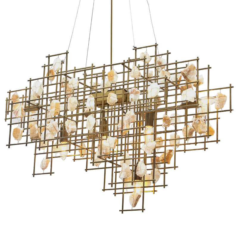 Люстра металлическая с подвесками из камня Geometric Stones Chandelier Бежевый Латунь Люстра металлическая с подвесками из камня Geometric Stones Chandelier Бежевый Латунь в Челябинске | Loft Concept