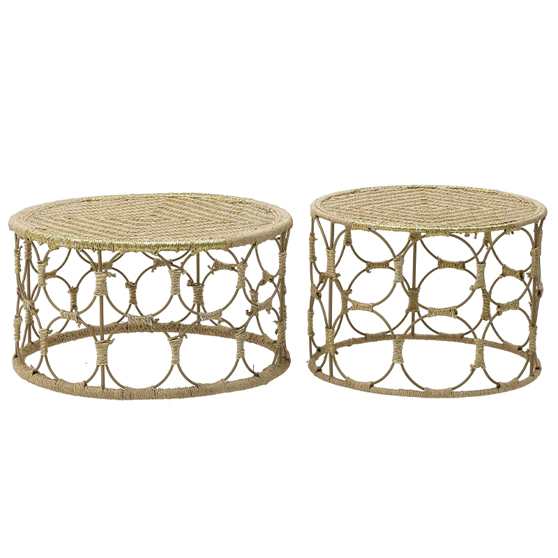 Комплект кофейных столиков Jute Metal Coffee Tables Золотой Бежевый Комплект кофейных столиков Jute Metal Coffee Tables Золотой Бежевый в Челябинске | Loft Concept
