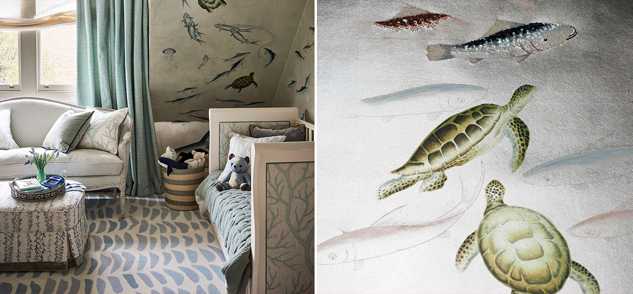 Обои ручная роспись Coral Reef Original colourway on Electrum gilded paper with  pearlescent antiquing - фото