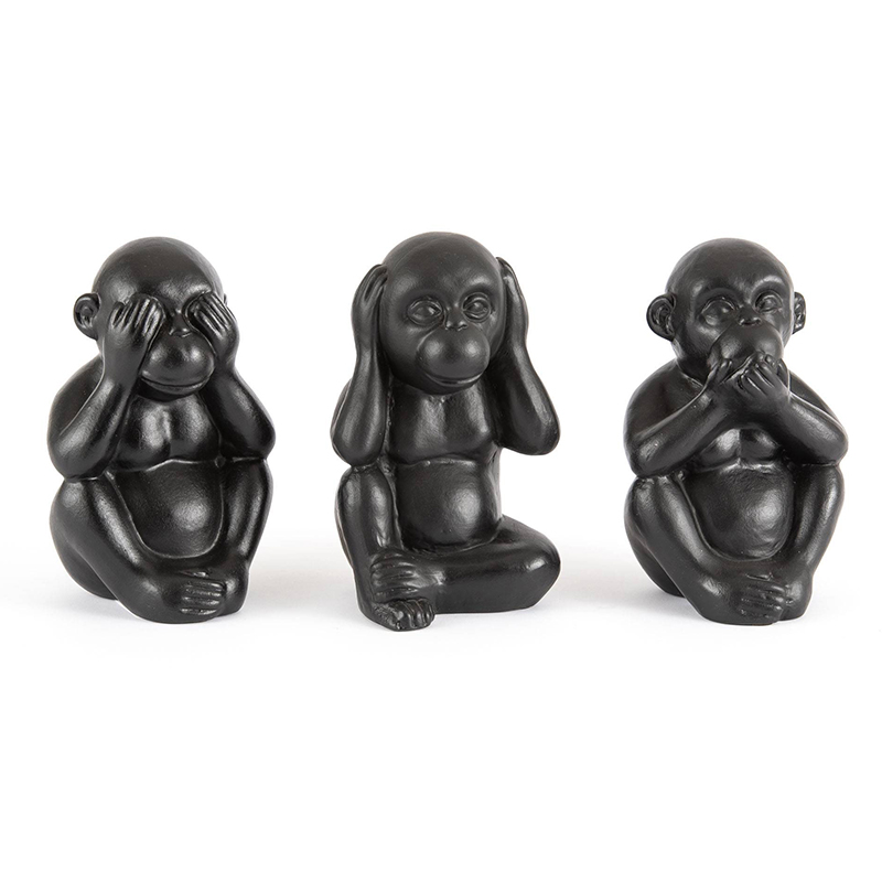 Комплект их 3-х статуэток Three Black Monkeys Черный в Челябинске | Loft Concept 