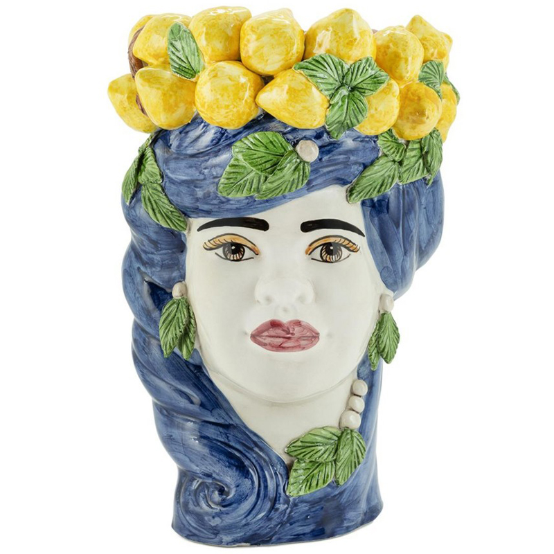 Ваза Vase Lemon Head Lady Blue Синий Желтый Зеленый Мульти в Челябинске | Loft Concept 