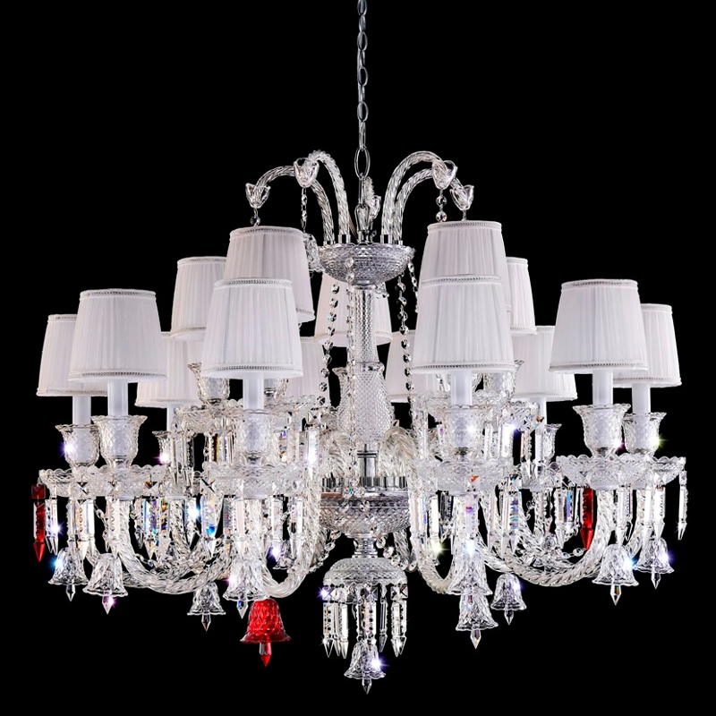 Люстра с 15-ю белыми текстильными абажурами и хрустальными подвесками Lustre Reverie Хром Прозрачное Стекло Белый Люстра с 15-ю белыми текстильными абажурами и хрустальными подвесками Lustre Reverie Хром Прозрачное Стекло Белый в Челябинске | Loft Concept