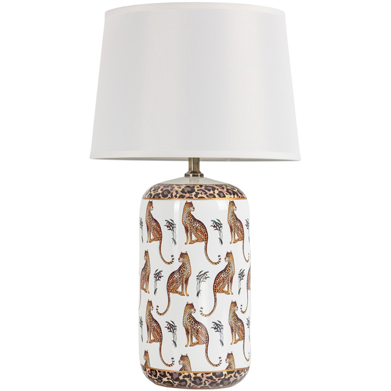 Настольная лампа с абажуром Leopard Lampshade White Белый Коричневый Настольная лампа с абажуром Leopard Lampshade White Белый Коричневый в Челябинске | Loft Concept