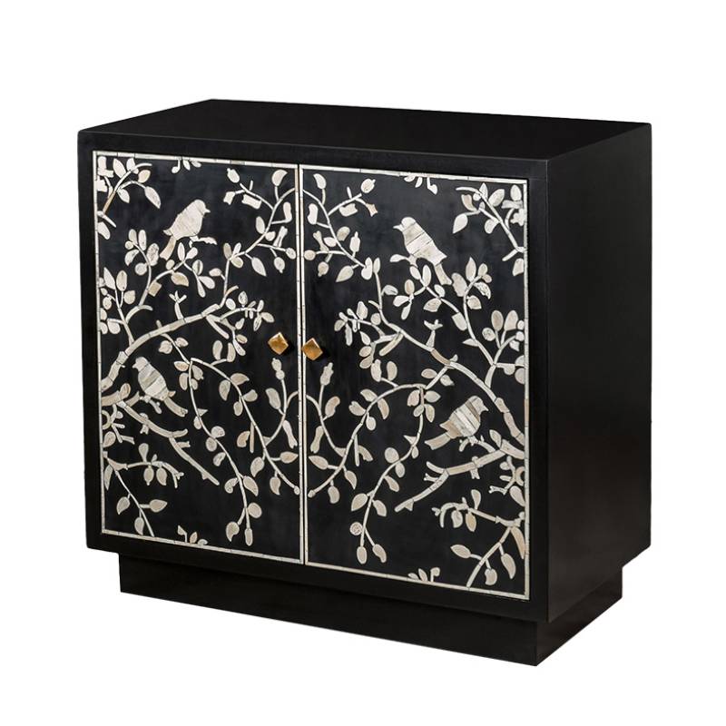 Комод инкрустация костью White bird on black Белый Черный Комод инкрустация костью White bird on black Белый Черный в Челябинске | Loft Concept