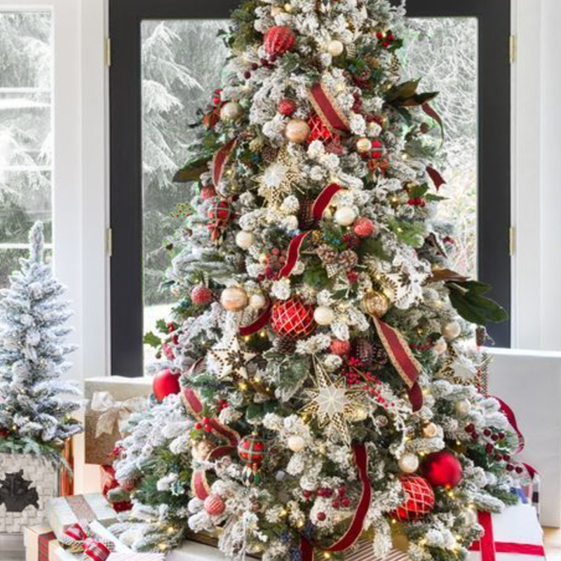Дизайнерская Ель с Красным Декором Christmas Tree Christmas British Style Красный Белый Зеленый в Челябинске | Loft Concept 