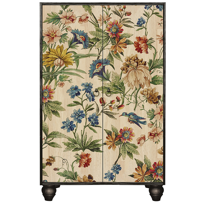 Шкаф с цветочным изображением на дверцах Floral Print Cabinet Мульти Черный Бежевый Шкаф с цветочным изображением на дверцах Floral Print Cabinet Мульти Черный Бежевый в Челябинске | Loft Concept