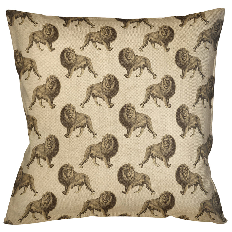 Декоративная подушка с узором из львов Home Safari Beige Бежевый Коричневый Декоративная подушка с узором из львов Home Safari Beige Бежевый Коричневый в Челябинске | Loft Concept