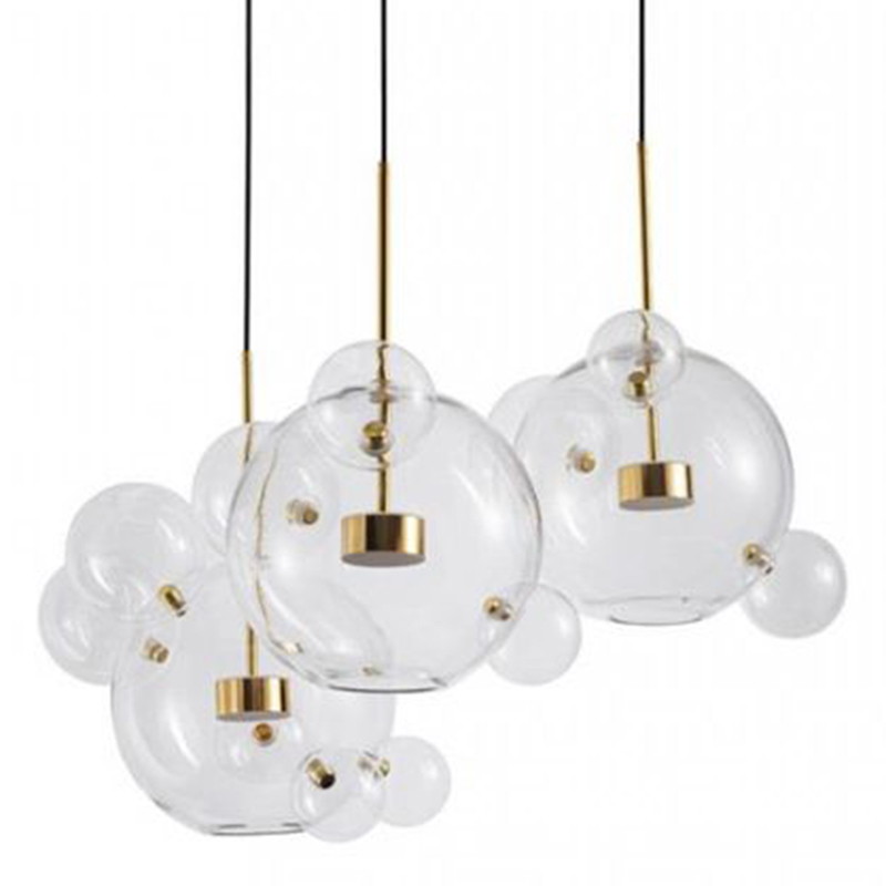 Светодиодный светильник Giopato & Coombes Bubble Chandelier Gold Circle 3 плафона Белый Золотой Прозрачное Стекло в Челябинске | Loft Concept 