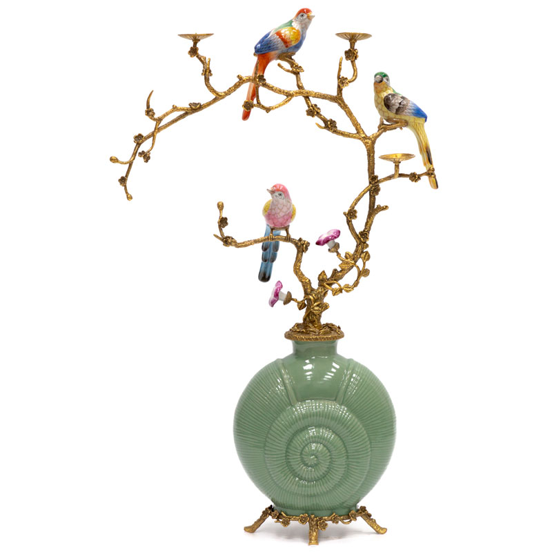 Ваза фарфоровая зеленая с фигурками птиц Porcelain bird Античный зеленый Ваза фарфоровая зеленая с фигурками птиц Porcelain bird Античный зеленый в Челябинске | Loft Concept