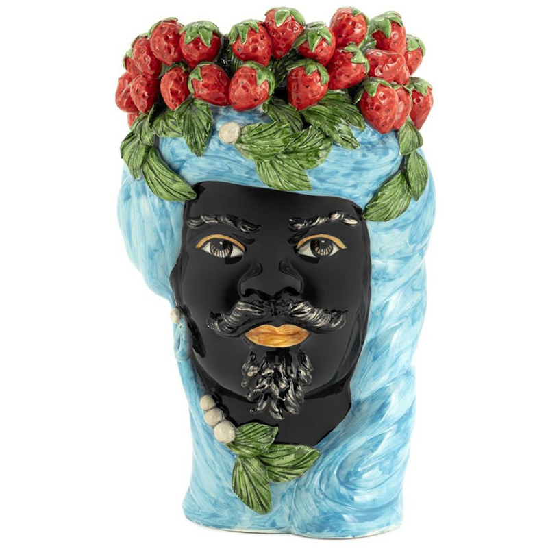 Ваза Vase Strawberries Head Man Azure Голубой Черный Красный Зеленый Ваза Vase Strawberries Head Man Azure Голубой Черный Красный Зеленый в Челябинске | Loft Concept
