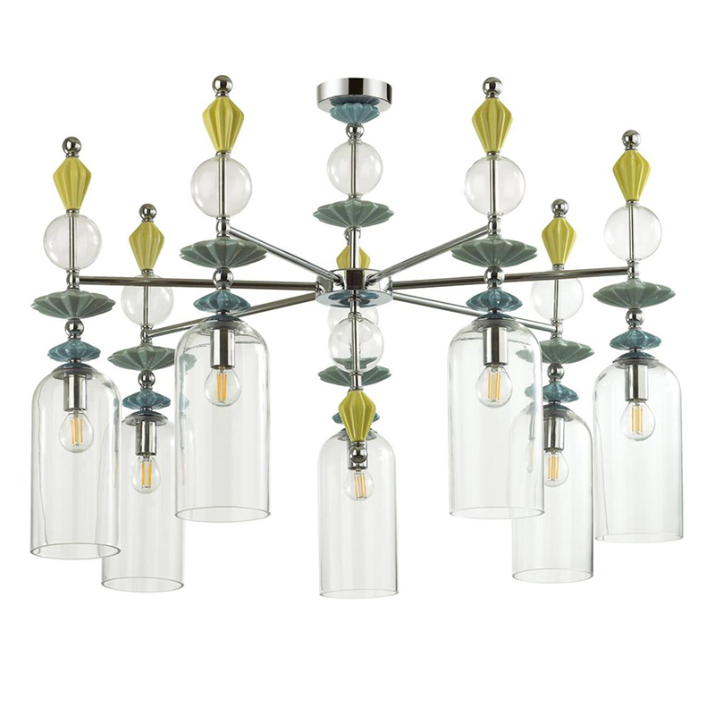 Люстра Iris Glass Chandelier candy 7 chrome Прозрачное Стекло Прозрачный зеленый Желтый Хром в Челябинске | Loft Concept 